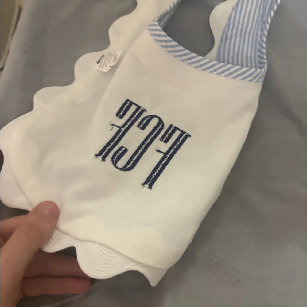 White and Blue Striped Baby Bib - FCF